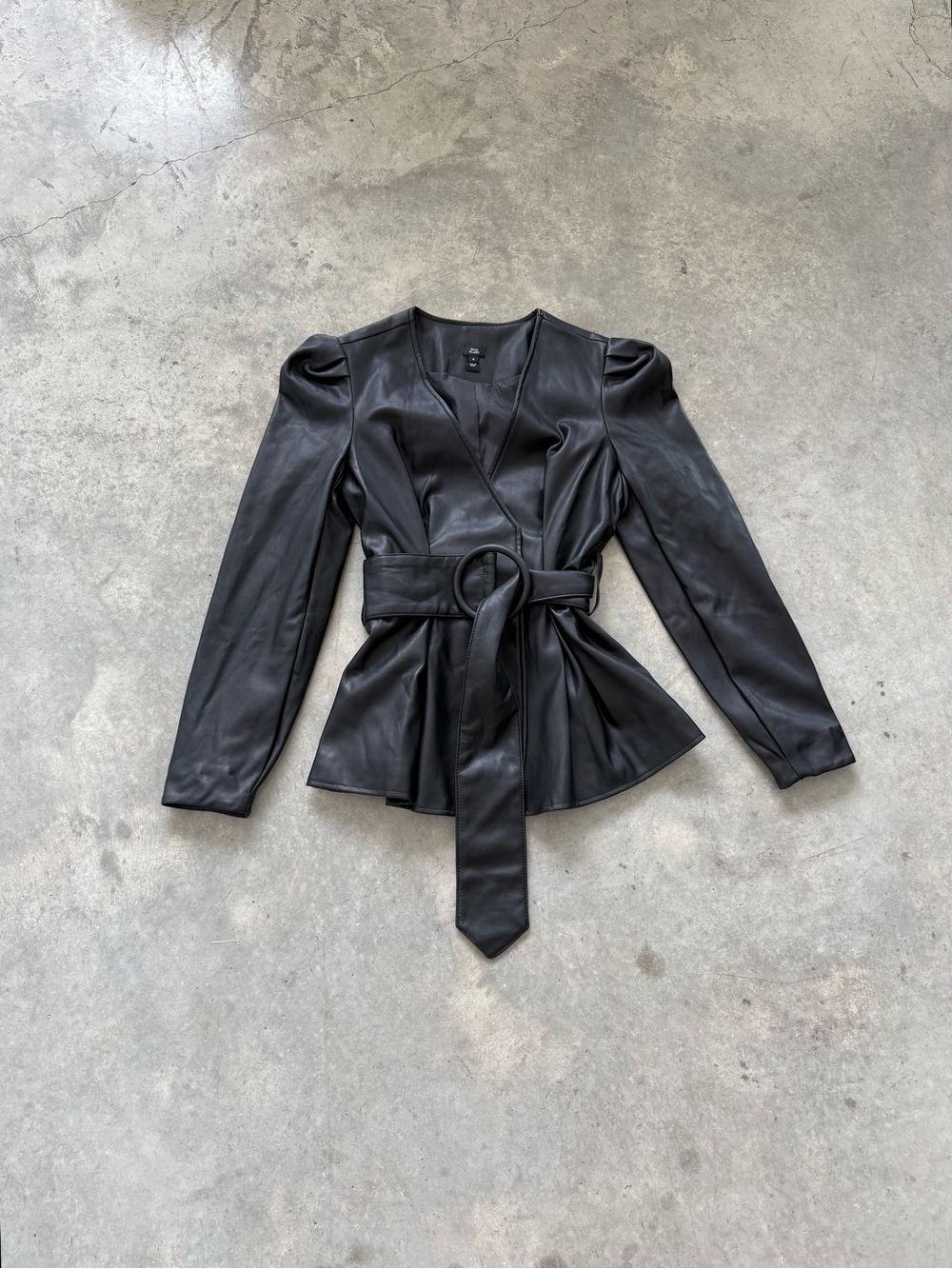 River Island Black Faux Leather Wrap Belted Jacket